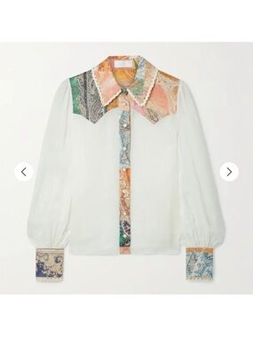 ZIMMERMANN Anneke Patch Shirt in Spliced Ramie Size 0